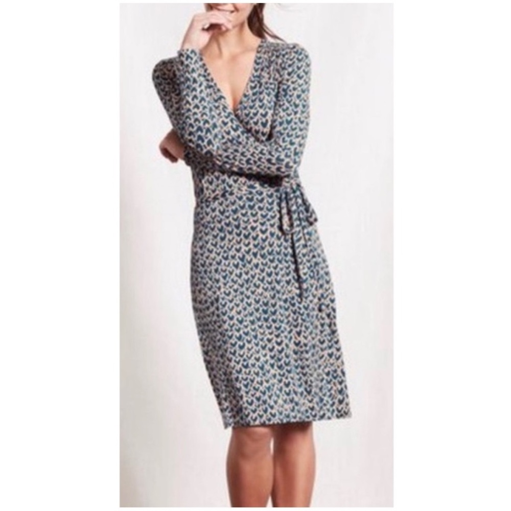 Boden True Wrap Long Sleeve Baltic Heart Jersey Knit Dress Size 12 Regular